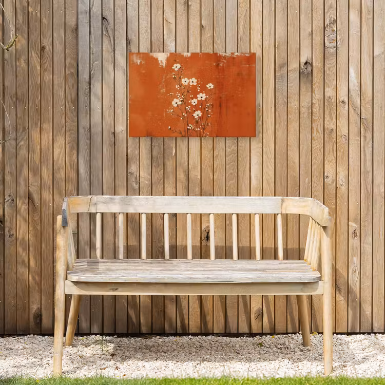 Bloemen - Wit - Subtiel - Roestkleur Tuinposter op houten frame 2 cm dik klein -sfeer4