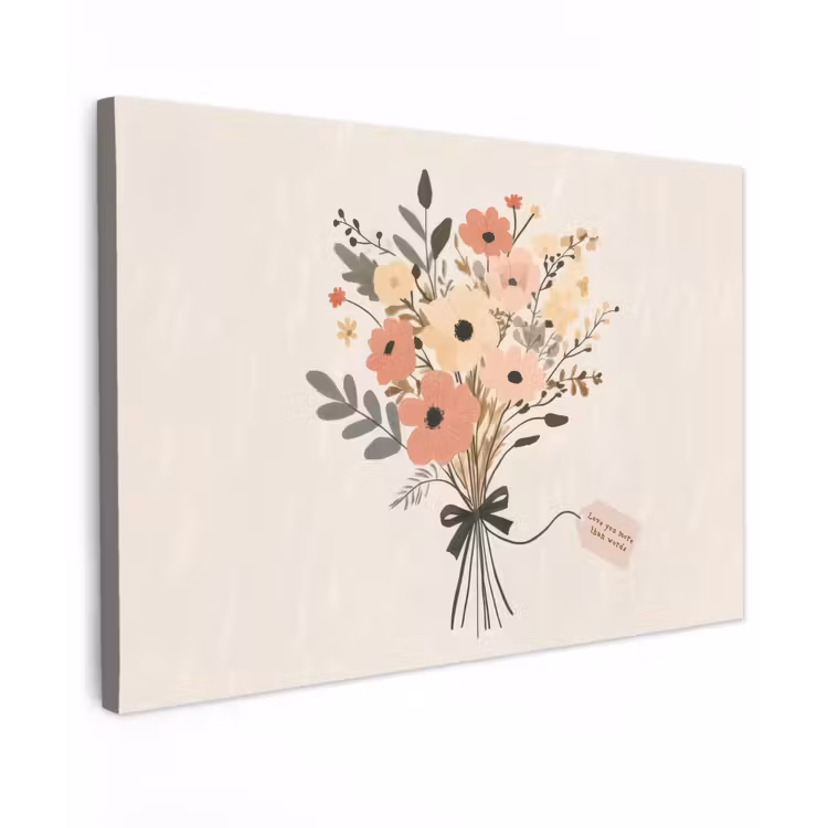 Bloemen - Quote - Beige - Lint Tuinposter op houten frame 2 cm dik klein -3d
