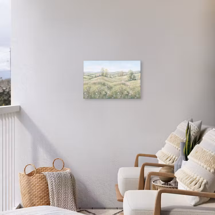 Bloemen veld - Bloemen - Groen Tuinposter op houten frame 2 cm dik klein -sfeer1