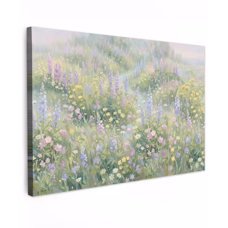 Bloemenveld - Heuvels - Kleurrijk Tuinposter op houten frame 2 cm dik klein -3d