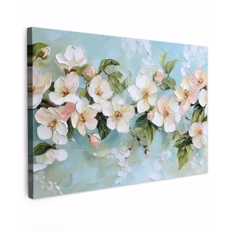 Bloesem - Bladeren - Lichtblauw Tuinposter op houten frame 2 cm dik klein -3d