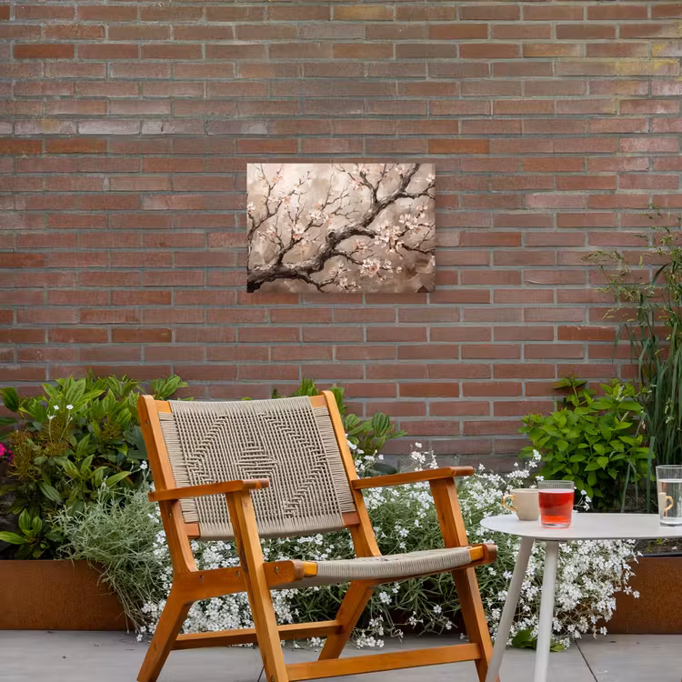 Bloesem - Takken - Schilderij - Beige - Serene Tuinposter op houten frame 2 cm dik klein -sfeer3