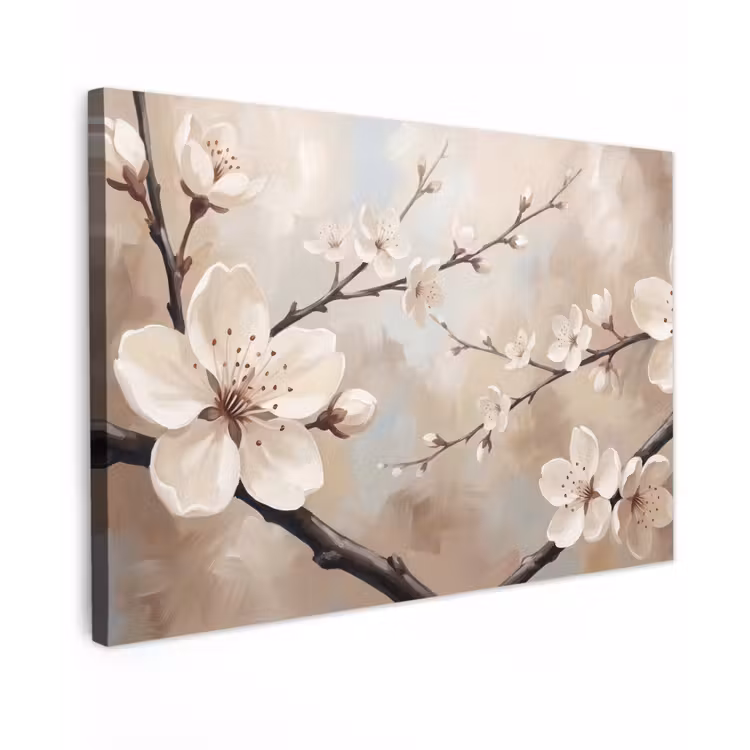 Bloesem - Takken - Schilderij - Beige - Serene Tuinposter op houten frame 2 cm dik klein -3d