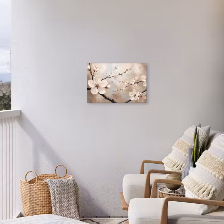 Bloesem - Takken - Schilderij - Beige - Serene Tuinposter op houten frame 2 cm dik klein -sfeer1