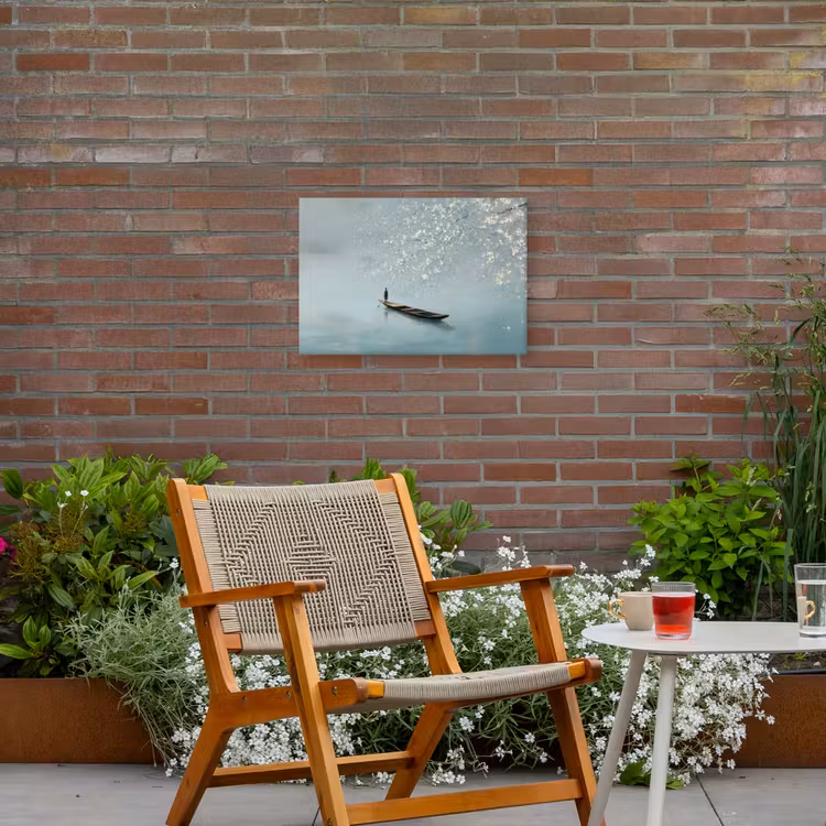 Bloesems - Minimalistisch - Wateroppervlak - Boot Tuinposter op houten frame 2 cm dik klein -sfeer3