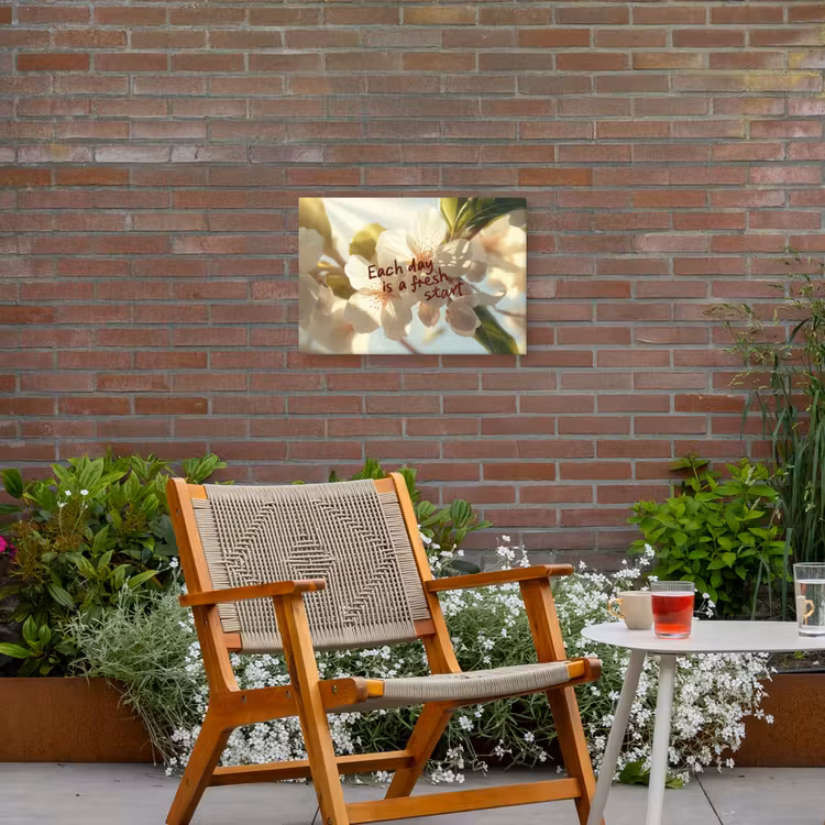 Bloesems - Zonlicht - Quote - Wit Tuinposter op houten frame 2 cm dik klein -sfeer3