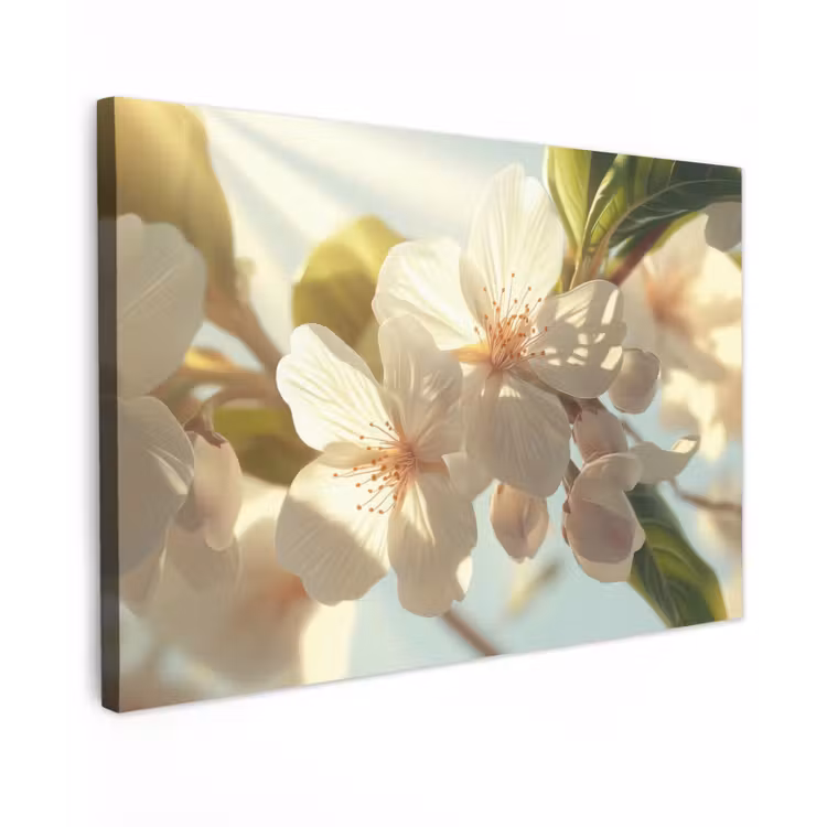 Bloesems - Wit - Zonnestralen - Bloemblaadjes Tuinposter op houten frame 2 cm dik klein -3d