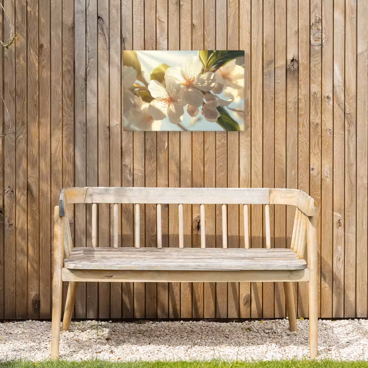 Bloesems - Wit - Zonnestralen - Bloemblaadjes Tuinposter op houten frame 2 cm dik klein -sfeer4