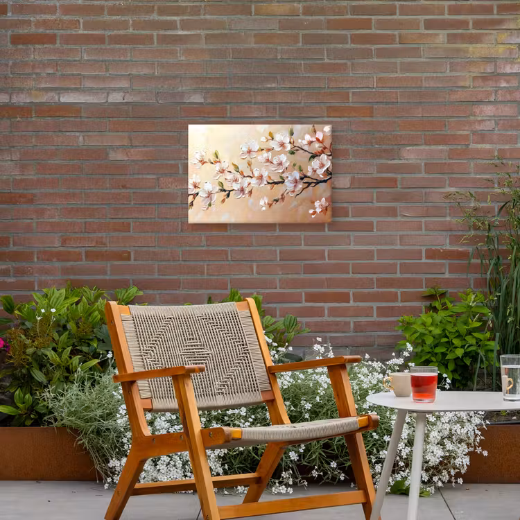 Bloesemtakken - Schilderachtig - Roze Tuinposter op houten frame 2 cm dik klein -sfeer3
