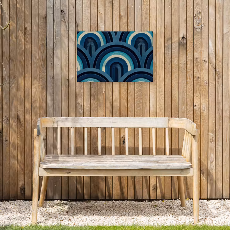 Bogen - Geometrisch - Patroon - Blauw - Retro Tuinposter op houten frame 2 cm dik klein 845 -sfeer4