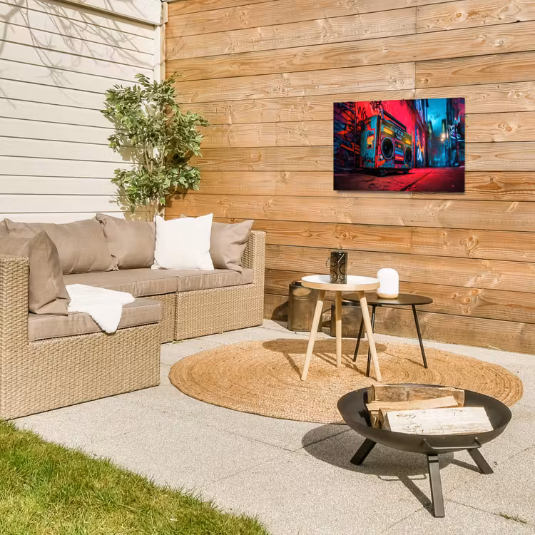 Boombox - Rood - Graffiti - Neon Tuinposter op houten frame 2 cm dik klein -sfeer2
