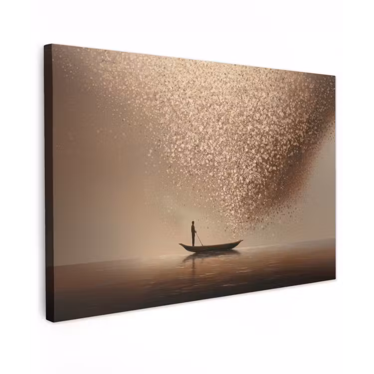 Bootje - Blaadjes - Goud - Water Tuinposter op houten frame 2 cm dik klein -3d