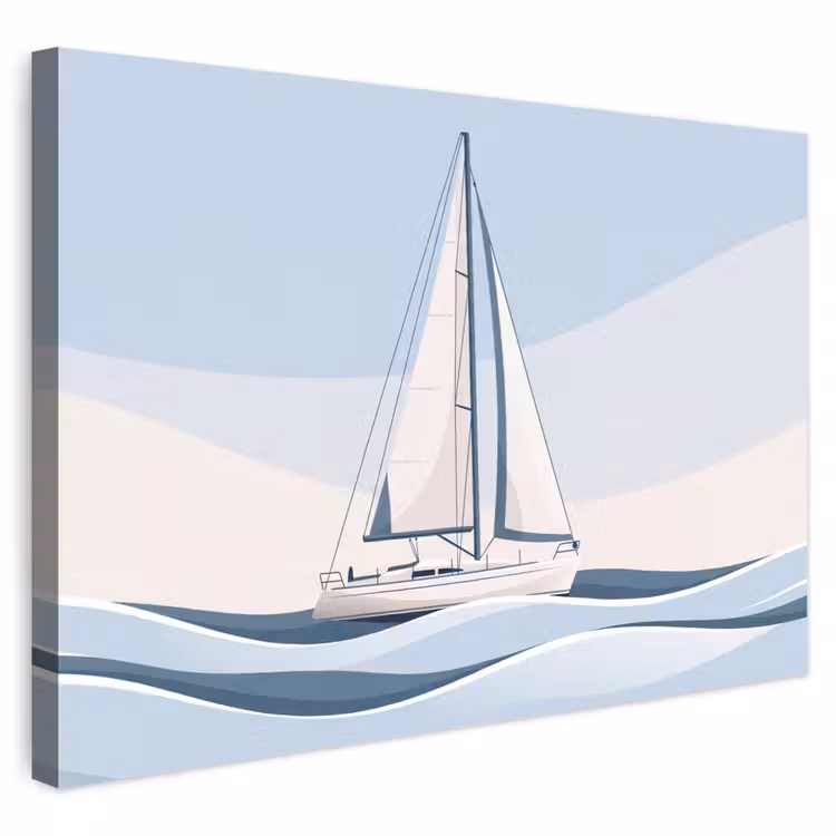 Boot - Zeil - Zee - Modern - Beige Tuinposter op houten frame 2 cm dik klein -3d