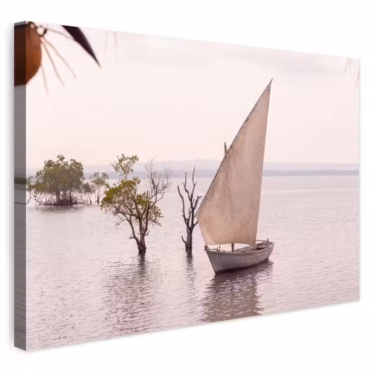 Boot - Zeil - Water - Tropisch - Natuur Tuinposter op houten frame 2 cm dik klein -3d
