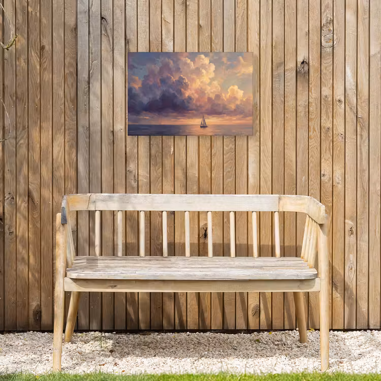 Boot - Zonsondergang - Zee - Natuur - Goud Tuinposter op houten frame 2 cm dik klein -sfeer4