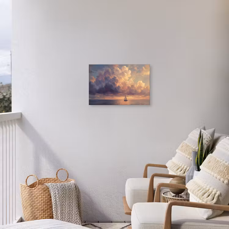 Boot - Zonsondergang - Zee - Natuur - Goud Tuinposter op houten frame 2 cm dik klein -sfeer1