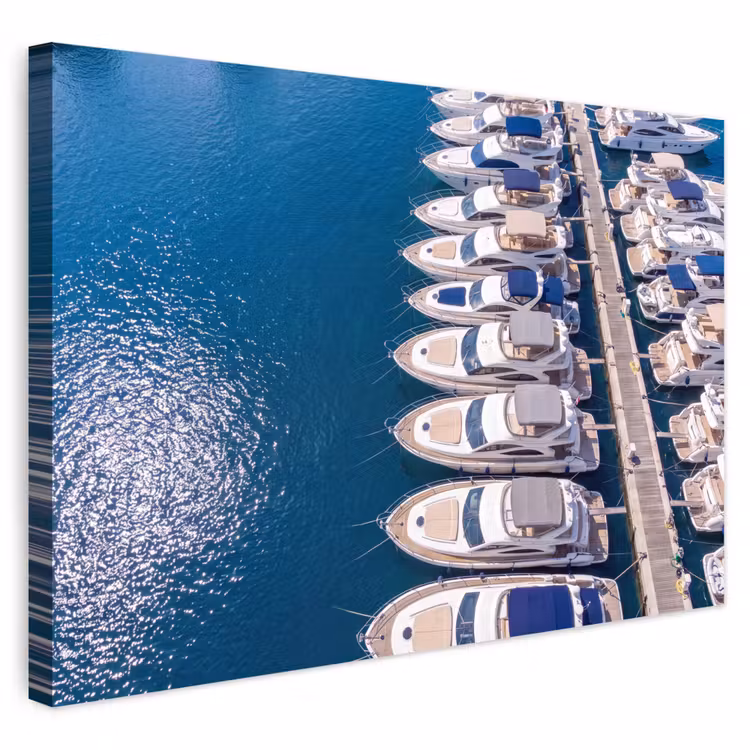 Boot - Jachthaven - Water - Zomer - Blauw Tuinposter op houten frame 2 cm dik klein -3d