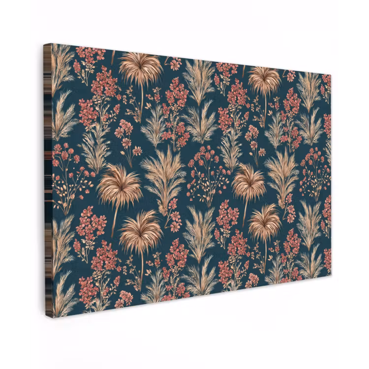 Botanisch - Patroon - Blauw Tuinposter op houten frame 2 cm dik klein 845 -3d