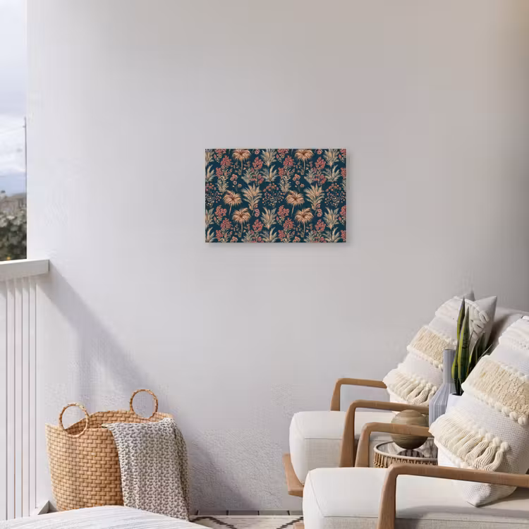 Botanisch - Patroon - Blauw Tuinposter op houten frame 2 cm dik klein 845 -sfeer1