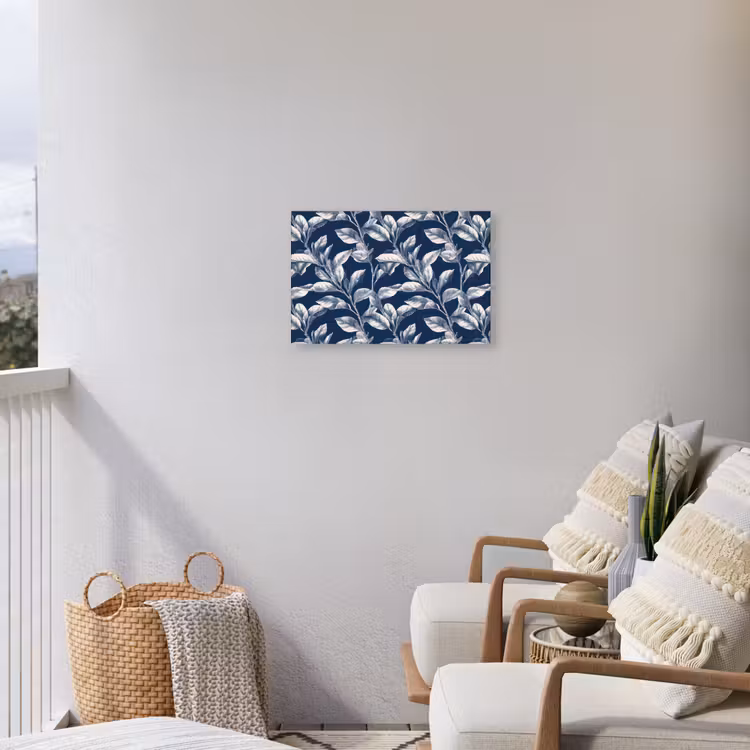 Botanisch - Patroon - Blauw Tuinposter op houten frame 2 cm dik klein 845 -sfeer1