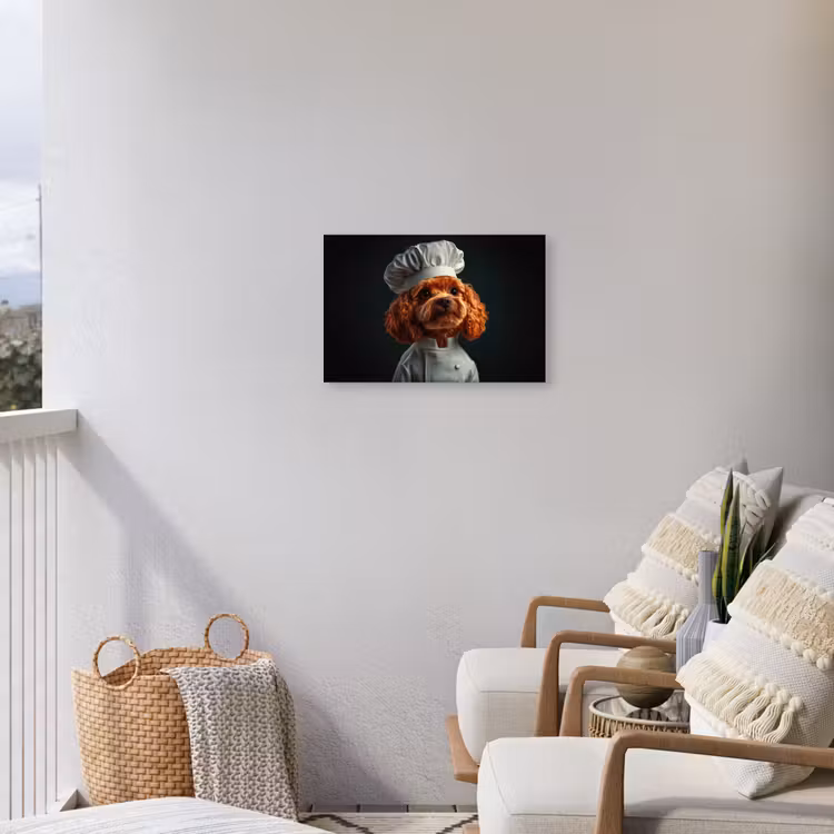 Bruin - Kok - Hondje Tuinposter op houten frame 2 cm dik klein -sfeer1