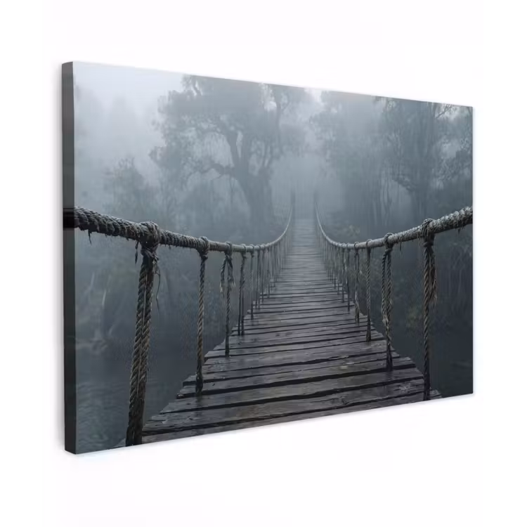 Brug - Jungle - Mist - Natuur Tuinposter op houten frame 2 cm dik klein -3d