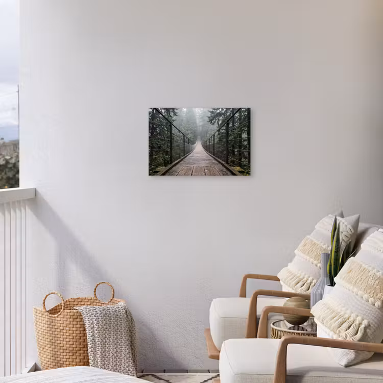Brug - Bos - Mist - Natuur Tuinposter op houten frame 2 cm dik klein -sfeer1