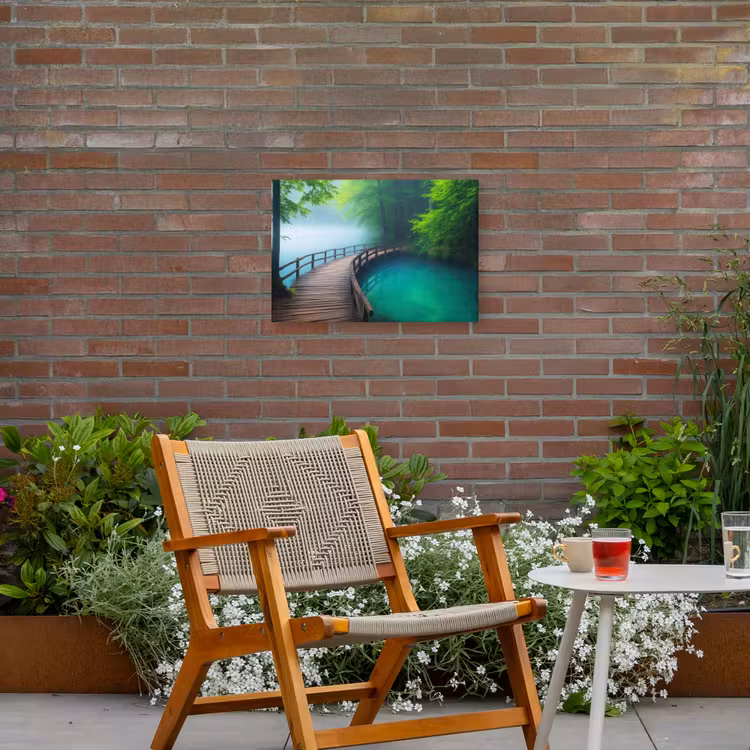 Brug - Water - Rivier - Bos Tuinposter op houten frame 2 cm dik klein -sfeer3