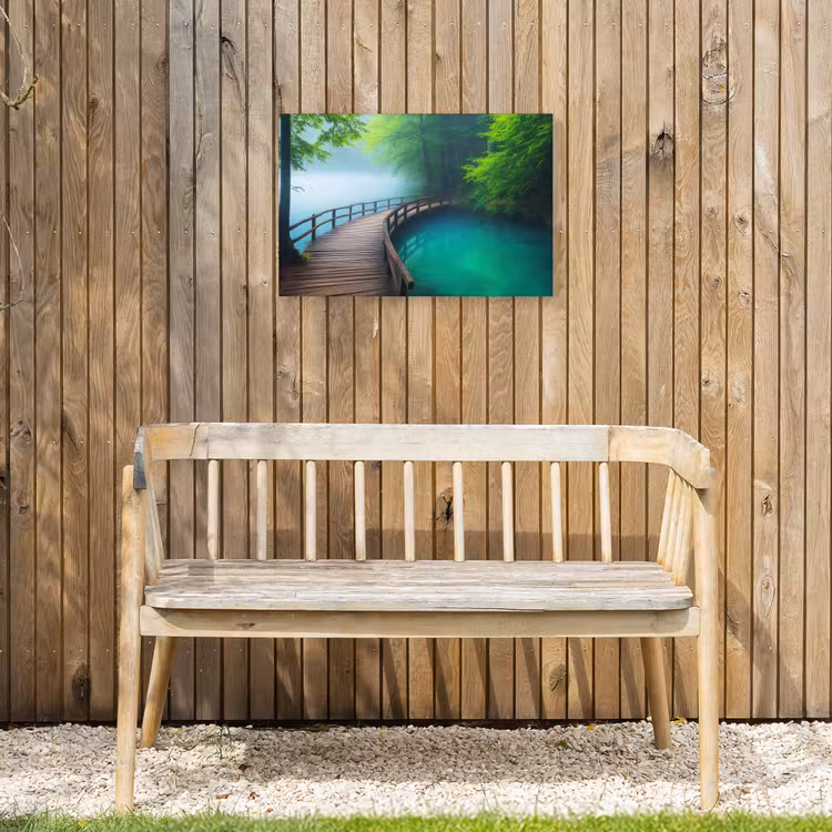 Brug - Water - Rivier - Bos Tuinposter op houten frame 2 cm dik klein -sfeer4