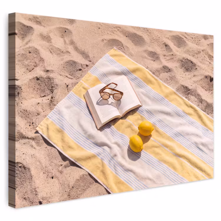 Boek - Zonnebril - Strand - Zomer - Geel Tuinposter op houten frame 2 cm dik klein -3d