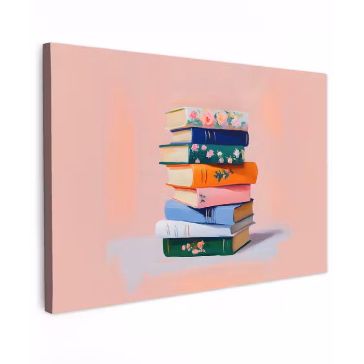 Boeken - Stapel - Kleurrijk Tuinposter op houten frame 2 cm dik klein -3d