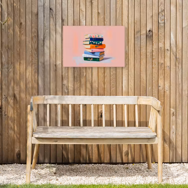 Boeken - Stapel - Kleurrijk Tuinposter op houten frame 2 cm dik klein -sfeer4