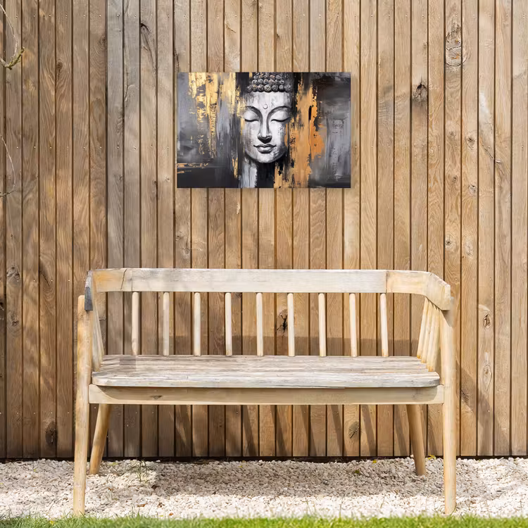 Boedhha - Penseelstreken - Goud - Abstract Tuinposter op houten frame 2 cm dik klein -sfeer4