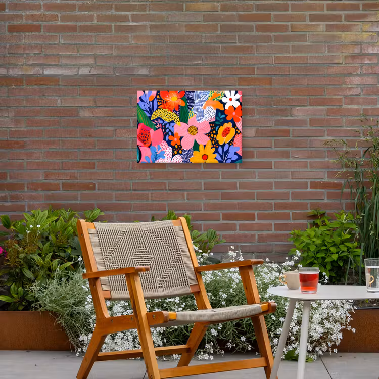 Kleurrijk - Bloemen - Abstract - Stippen Tuinposter op houten frame 2 cm dik klein -sfeer3
