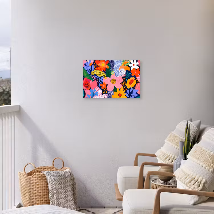 Kleurrijk - Bloemen - Abstract - Stippen Tuinposter op houten frame 2 cm dik klein -sfeer1