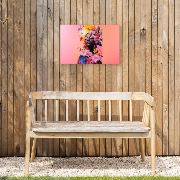 Kleurrijk - Bloemen - Vrouw - Zon Tuinposter op houten frame 2 cm dik klein -sfeer4
