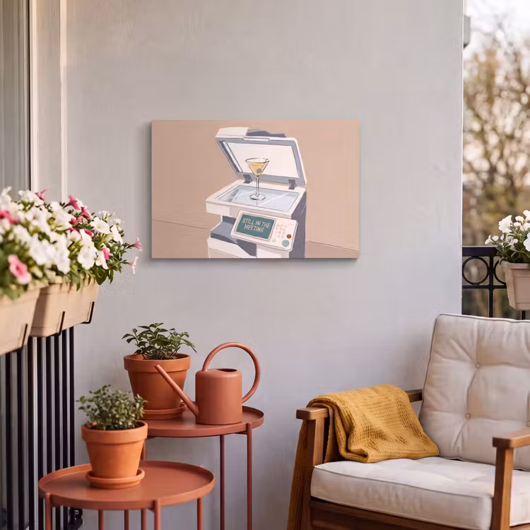 Kantoor - Drank - Humor - Illustratie Tuinposter op houten frame 2 cm dik klein -sfeer1