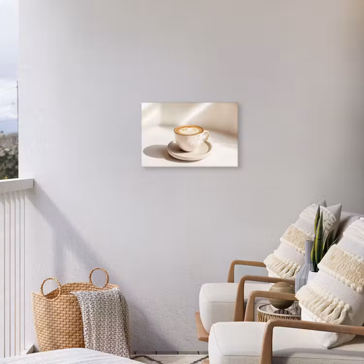 Cappuccino - Schuim - Schotel - Beige Tuinposter op houten frame 2 cm dik klein -sfeer1