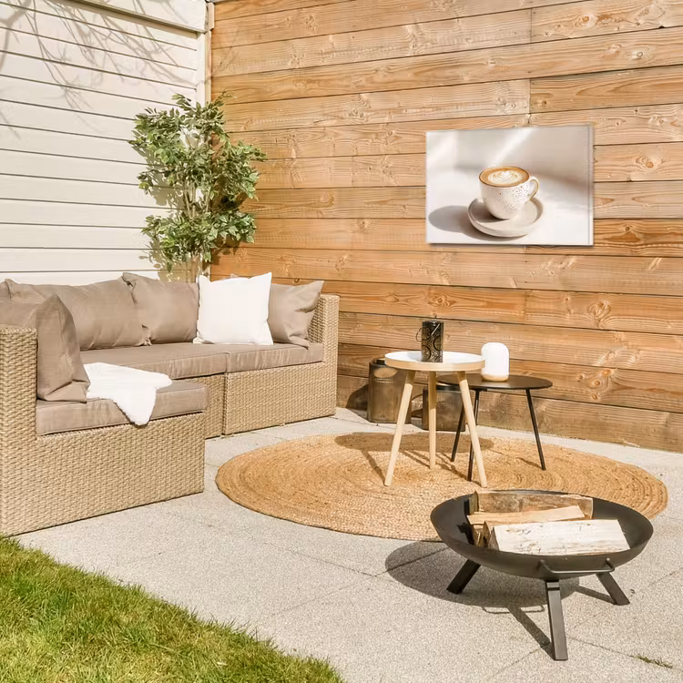 Cappuccino - Schuim - Schotel - Beige Tuinposter op houten frame 2 cm dik klein -sfeer2