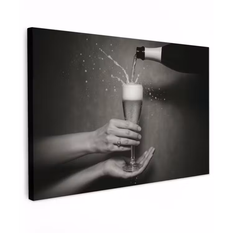 Champagnefles - Glas - Minimalistisch - Spetters Tuinposter op houten frame 2 cm dik klein -3d
