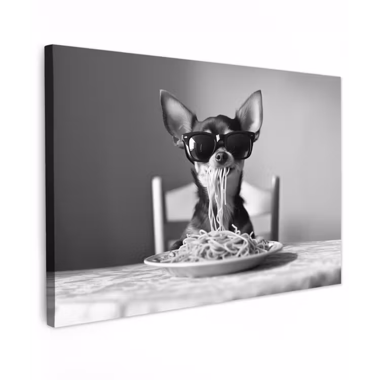 Chihuahua - Hond - Zonnebril - Humoristisch - Zwart - Wit - Spaghetti Tuinposter op houten frame 2 cm dik klein -3d