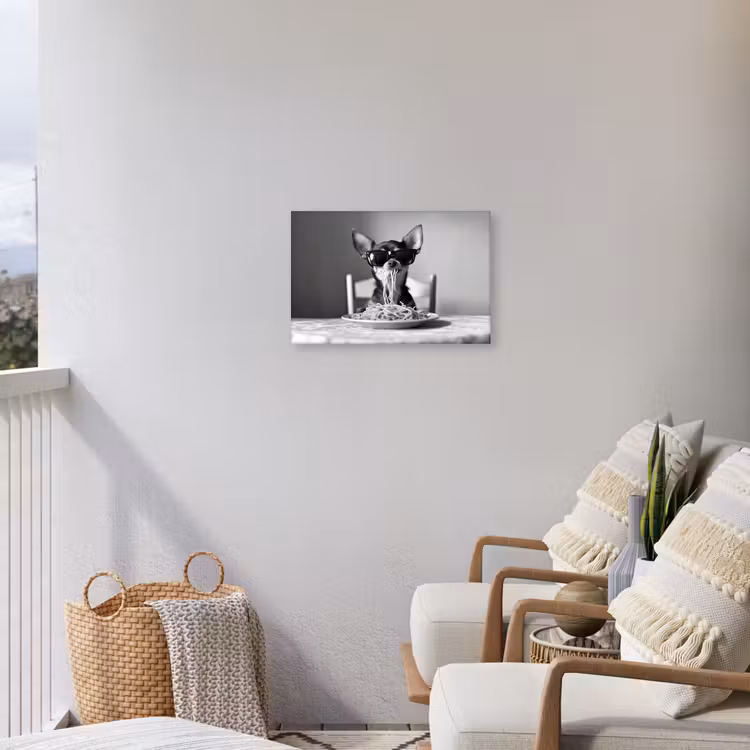 Chihuahua - Hond - Zonnebril - Humoristisch - Zwart - Wit - Spaghetti Tuinposter op houten frame 2 cm dik klein -sfeer1