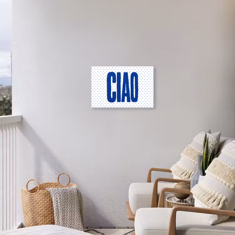 Ciao - Stippen - Roze - Wit Tuinposter op houten frame 2 cm dik klein -sfeer1