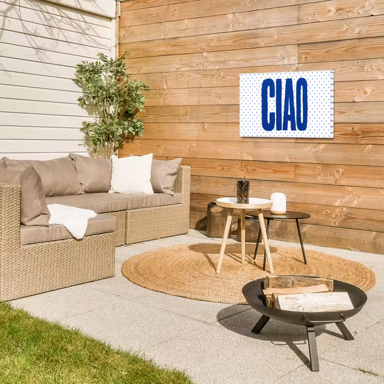 Ciao - Stippen - Roze - Wit Tuinposter op houten frame 2 cm dik klein -sfeer2