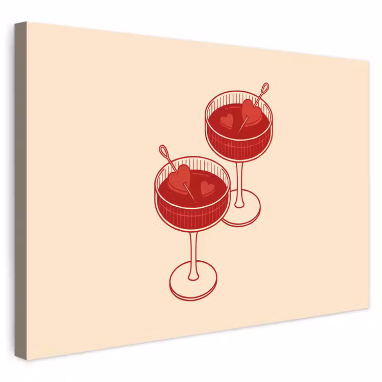 Cocktail - Hartjes - Liefde - Illustratie - Rood Tuinposter op houten frame 2 cm dik klein -3d