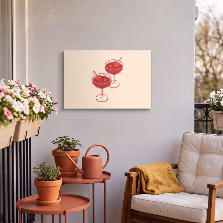 Cocktail - Hartjes - Liefde - Illustratie - Rood Tuinposter op houten frame 2 cm dik klein -sfeer1