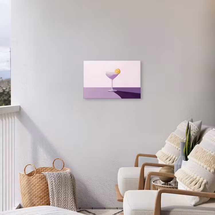 Cocktail - Paars - Minimalistisch - Citroen Tuinposter op houten frame 2 cm dik klein -sfeer1