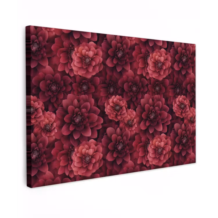 Dahlias - Bloemen - Rood Tuinposter op houten frame 2 cm dik klein 845 -3d