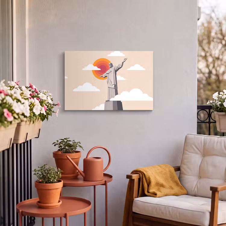 Monument - Stad - Zonsondergang - Minimalistisch - Oranje Tuinposter op houten frame 2 cm dik klein -sfeer1