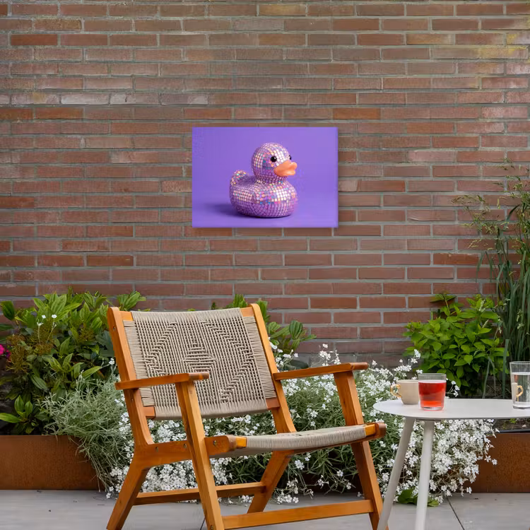Disco - Eend - Paars Tuinposter op houten frame 2 cm dik klein -sfeer3